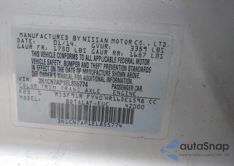 2014 Nissan Versa 1.6 S z USA, uszkodzony, nr VIN 3N1CN7AP1EL855774